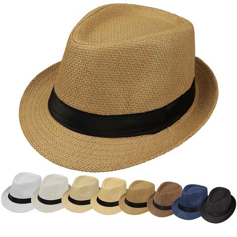 Unisex Basic Solid Color Straps Crimping Fedora Hat