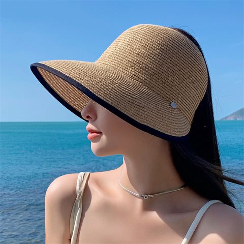 Women's Pastoral Simple Style Solid Color Big Eaves Straw Hat
