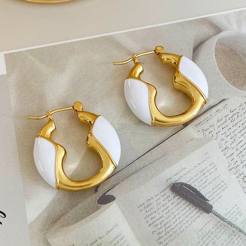 1 Pair Simple Style Geometric Enamel Copper Hoop Earrings