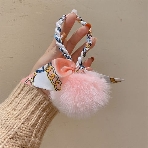 Cute Color Block Cloth Pom Poms Keychain
