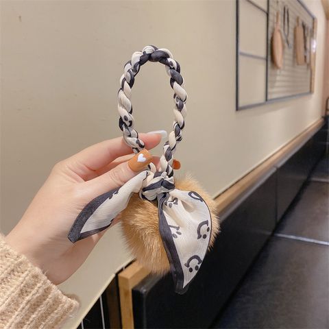 Cute Color Block Cloth Pom Poms Keychain