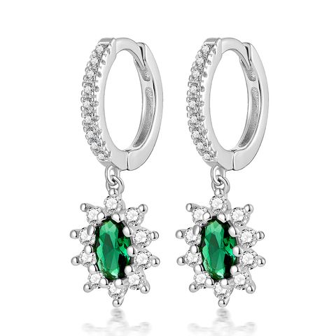 1 Pair Lady Oval Plating Inlay Sterling Silver Zircon 18k Gold Plated White Gold Plated Drop Earrings
