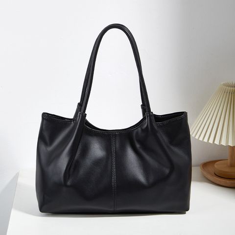 Women's Large Pu Leather Solid Color Classic Style Square Magnetic Buckle Tote Bag