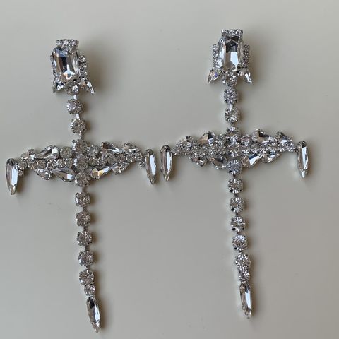 1 Pair Retro Exaggerated Cross Plating Inlay Alloy Rhinestones Silver Plated Drop Earrings