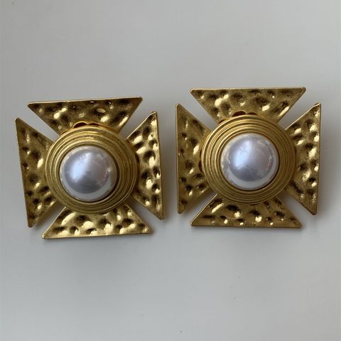 1 Pair Exaggerated Cross Plating Inlay Alloy Artificial Pearls Gold Plated Ear Studs