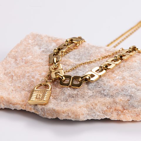 304 Stainless Steel Casual Lock Layered Necklaces