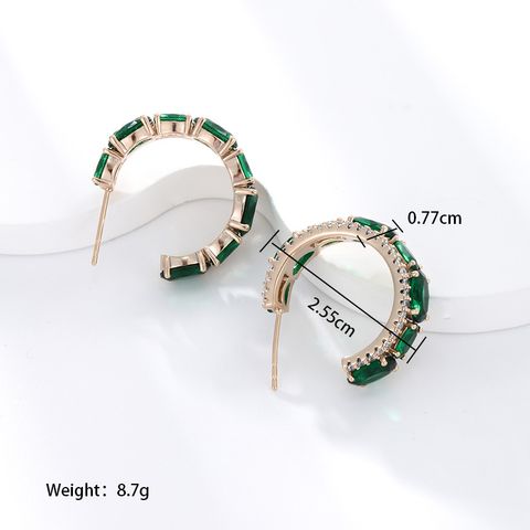 1 Pair Glam Xuping Shiny C Shape Plating Inlay Alloy Copper Alloy Artificial Gemstones 18k Gold Plated Ear Studs
