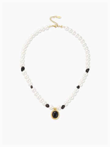 Simple Style Round Stainless Steel Shell Pearls Beaded Plating Artificial Pearls Obsidian 18K Gold Plated Women's Pendant Necklace