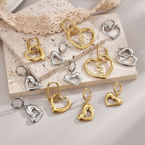 1 Pair Simple Style Commute Heart Shape Polishing Plating Stainless Steel 18K Gold Plated Drop Earrings