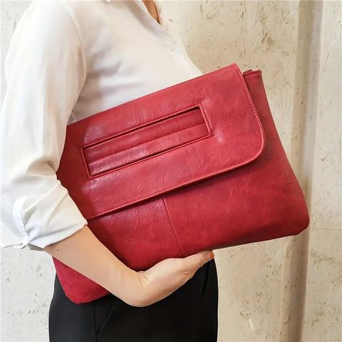 Women's Pu Leather Solid Color Classic Style Square Magnetic Buckle Clutch Bag