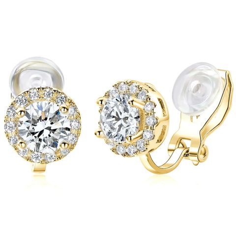 1 Pair Elegant Geometric Solid Color Inlay Copper Zircon Gold Plated Ear Cuffs