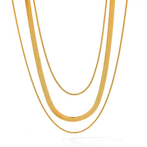 Simple Style Solid Color Stainless Steel Plating 18k Gold Plated Layered Necklaces