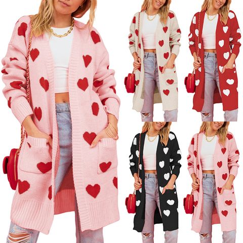Women's Coat Long Sleeve Sweaters & Cardigans Heart Streetwear Heart Shape