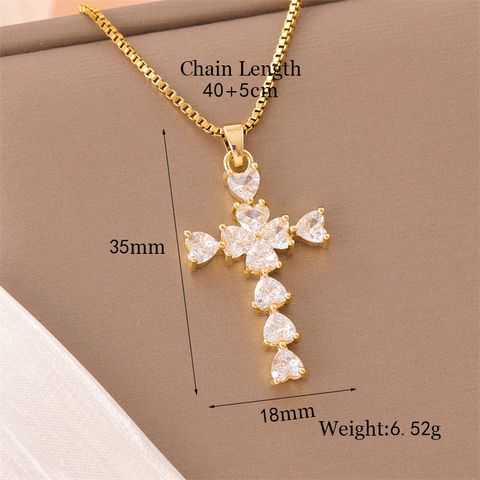 201 Stainless Steel 18K Gold Plated Sweet Enamel Plating Inlay Cross Little Bear Flower Artificial Diamond Pendant Necklace