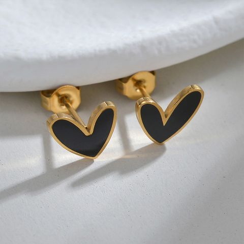 1 Pair Elegant Lady Commute Heart Shape Plating 304 Stainless Steel Corrosive Dripping Oil 18K Gold Plated Ear Studs