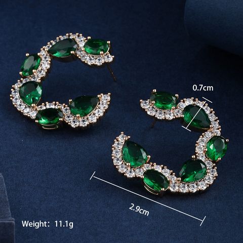 1 Pair Glam Xuping Geometric Irregular Copper Alloy Artificial Gemstones 18k Gold Plated Hoop Earrings