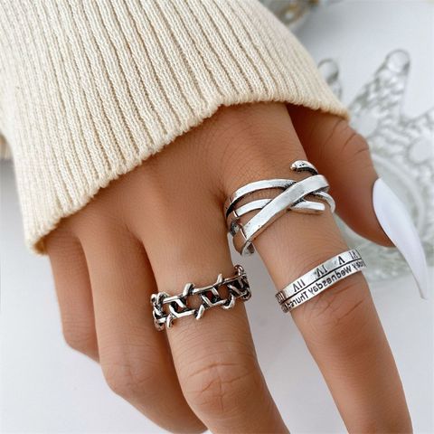 Hip-hop Retro Punk Solid Color Alloy Irregular Hollow Out Carving Unisex Open Rings