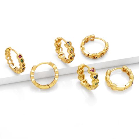 1 Pair Simple Style Heart Shape Inlay Copper Zircon 18k Gold Plated Hoop Earrings
