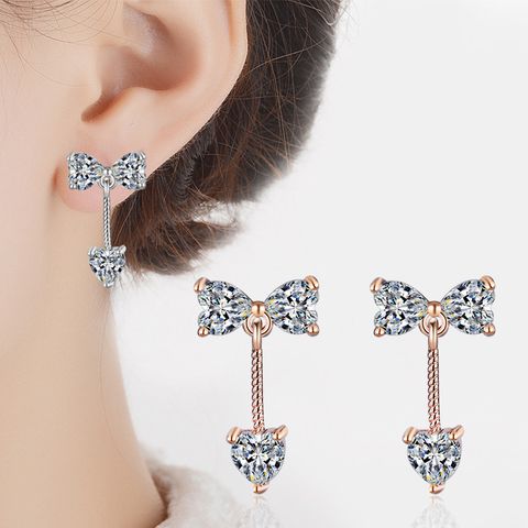 1 Pair Sweet Bow Knot Plating Inlay Copper Zircon Rose Gold Plated White Gold Plated Drop Earrings