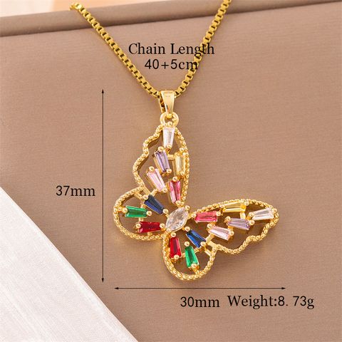 Stainless Steel Titanium Steel 18K Gold Plated Retro Lady Roman Style Enamel Plating Inlay Snake Bee Butterfly Zircon Pendant Necklace