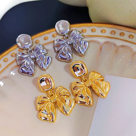 1 Pair Vintage Style Simple Style Bow Knot Plating Alloy 14k Gold Plated Silver Plated Drop Earrings