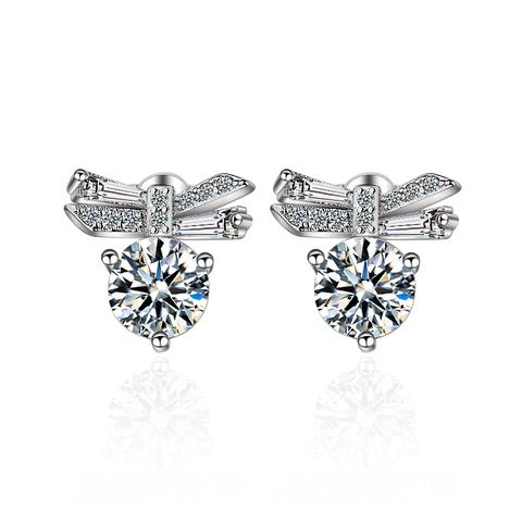 1 Pair Elegant Heart Shape Plating Inlay Copper Zircon White Gold Plated Ear Studs