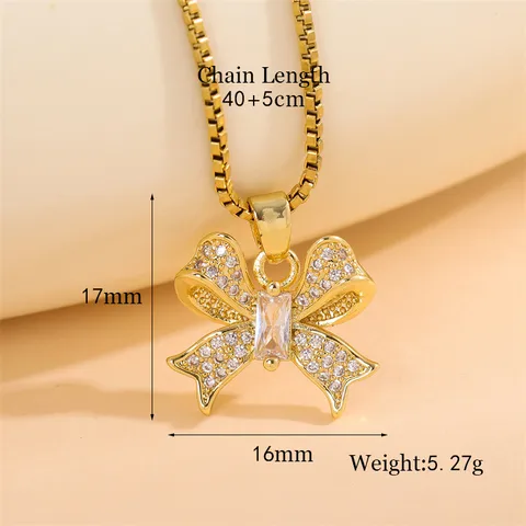 Stainless Steel Titanium Steel 18K Gold Plated Elegant Simple Style Streetwear Plating Inlay Heart Shape Flower Butterfly Zircon Pendant Necklace