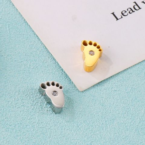 1 Piece 12mm Long Stainless Steel Rhinestones 18K Gold Plated Foot Polished Pendant