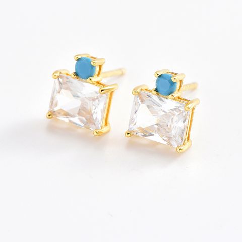 1 Pair Simple Style Square Inlay Sterling Silver Zircon Ear Studs