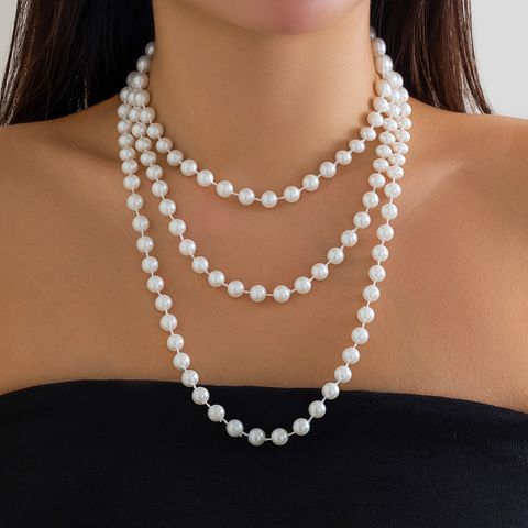 Vintage Style French Style Classic Style Round Imitation Pearl Irregular Beaded Three-dimensional Women's Necklace