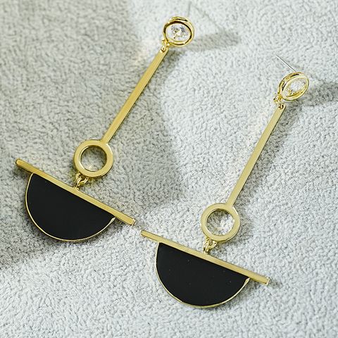 1 Pair Simple Style Color Block Plating Inlay Alloy Zircon 18k Gold Plated Dangling Earrings
