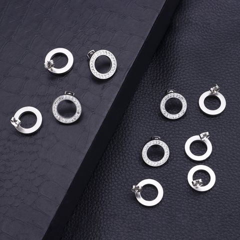 1 Pair Simple Style Solid Color Inlay Stainless Steel Zircon Ear Studs