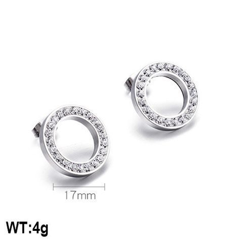 1 Pair Simple Style Solid Color Inlay Stainless Steel Zircon Ear Studs