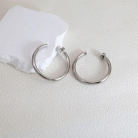 1 Pair Basic Exaggerated Round 304 Stainless Steel Silver Plated Hoop Earrings