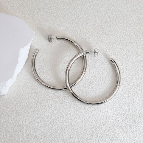 1 Pair Basic Exaggerated Round 304 Stainless Steel Silver Plated Hoop Earrings