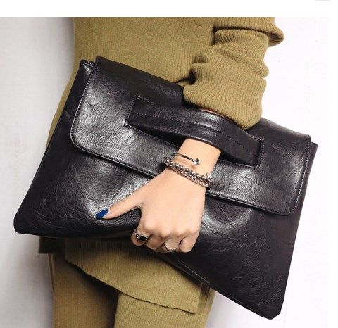Unisex Medium Pu Leather Solid Color Classic Style Square Magnetic Buckle Envelope Bag