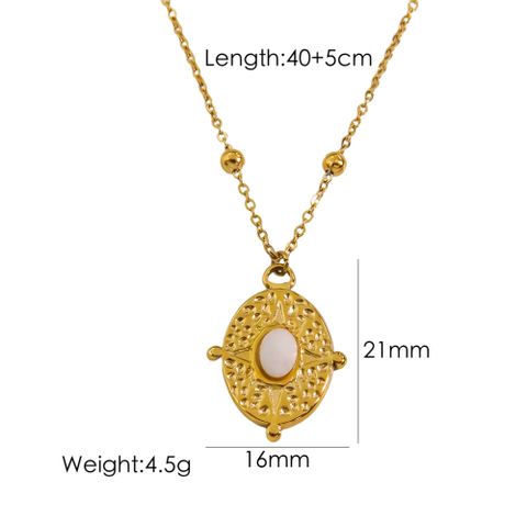 304 Stainless Steel 14K Gold Plated Retro Oval Natural Stone Pendant Necklace