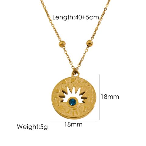 304 Stainless Steel 14K Gold Plated Simple Style Round Zircon Pendant Necklace