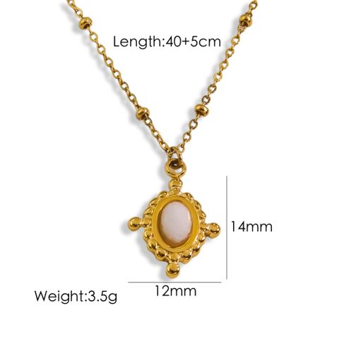 304 Stainless Steel 14K Gold Plated Vintage Style Inlay Oval Natural Stone Pendant Necklace