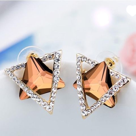 1 Pair Simple Style Triangle Hexagram Plating Inlay Stainless Steel Alloy Artificial Gemstones 18k Gold Plated Ear Studs