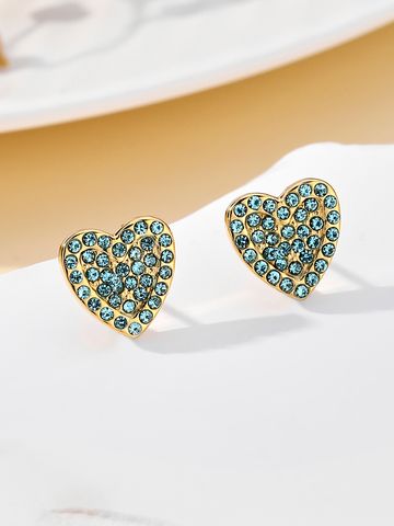 1 Pair IG Style Simple Style Heart Shape Plating Inlay 304 Stainless Steel Zircon 18K Gold Plated Ear Studs