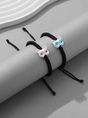 Casual Cute Funny Cat Synthetic Resin Synthetic Fibre Alloy Inlay Resin Couple Drawstring Bracelets