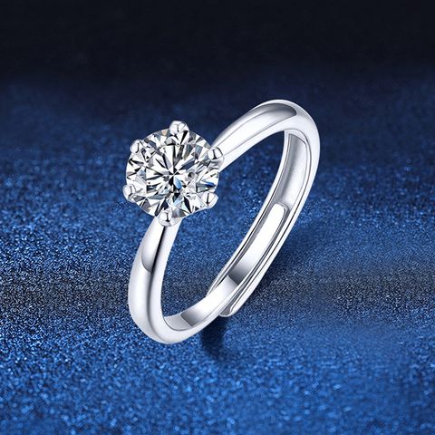 Elegant Shiny Round Sterling Silver Gra Plating Inlay Moissanite 18k Gold Plated Open Rings