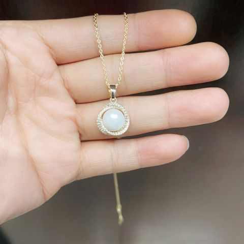 Luxurious Simple Style Round Brass Plating Inlay Pearl Zircon 18k Gold Plated Earrings Necklace