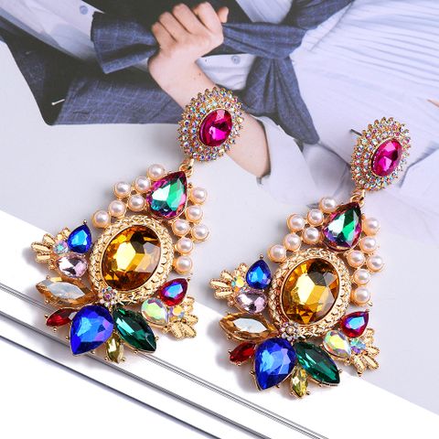 1 Pair Retro Shiny Oval Water Droplets Plating Inlay Zinc Alloy Artificial Pearls Glass Drop Earrings