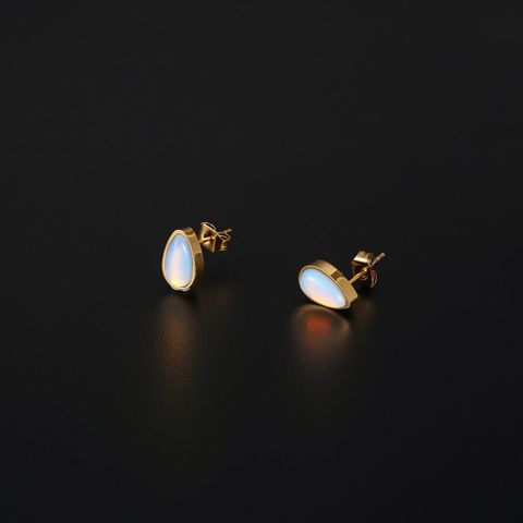 1 Pair IG Style Simple Style Water Droplets Plating Inlay 304 Stainless Steel Opal 18K Gold Plated Ear Studs