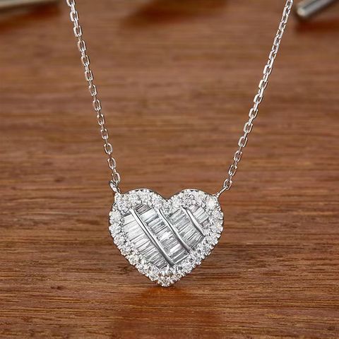 Ig Style Shiny Heart Shape Copper Inlay Zircon Necklace
