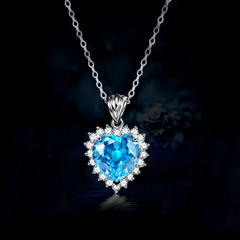 Elegant Shiny Heart Shape Sterling Silver Inlay Zircon Pendant Necklace