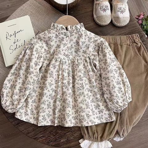 Cute Flower Polyester Girls Clothing Sets