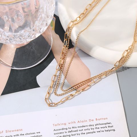 Wholesale Jewelry IG Style Simple Style Solid Color Alloy Iron Plating Three Layer Necklace